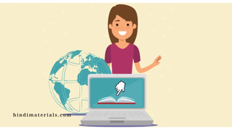 लैपटॉप और ग्लोब के साथ ऑनलाइन टीचिंग से पैसे कमाती एक लड़की 